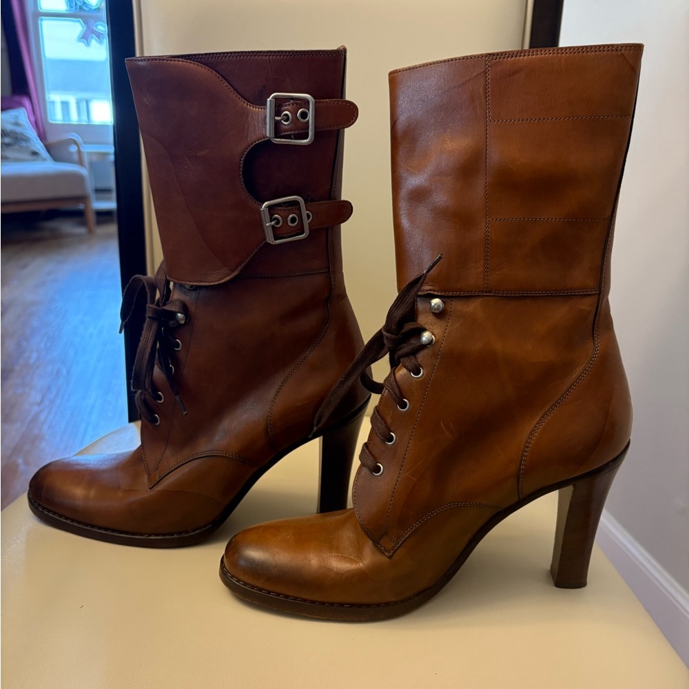 Ralph Lauren Tan Leather Heeled Boots